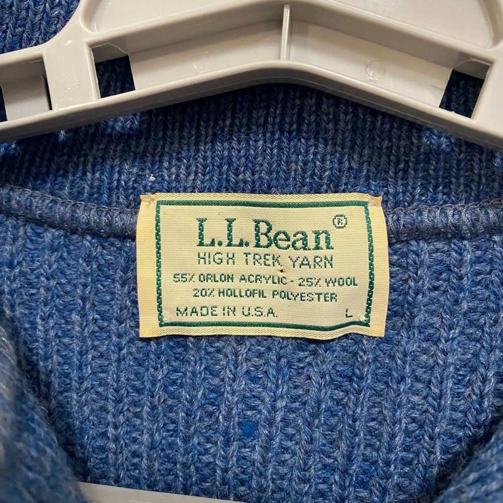 LL BEAN Vintage Mens Large Blue High Trek Yarn Wool Blend Henley Sweater 90s USA - Picture 4 of 6